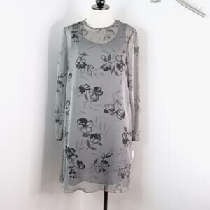 Jones New York Women’s 12 Gray Floral Chiffon Long Sleeve Shift Dress NWT
